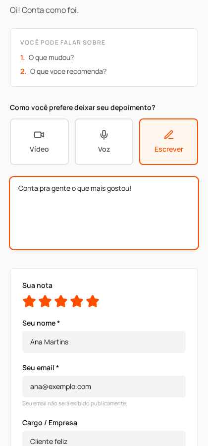 Página de coleta mobile